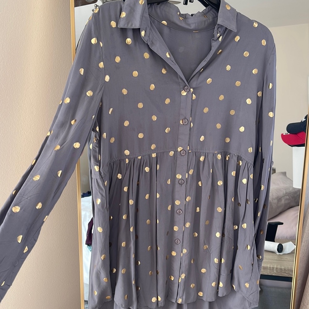 Polka dot Gold & Grey button down